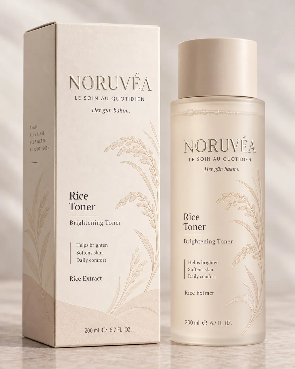 NORUVÉA Rice Toner ürün ve kutusu